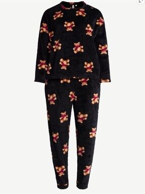 Joyspun Women's Plush Long Sleeve Top and Pants Pajama Set